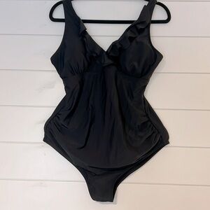 Maternity Ruffle Neckline One Piece Swimsuit XL